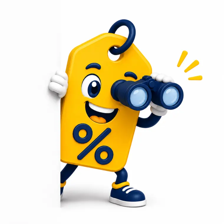 Mascote Garimpo de Promos procurando novas ofertas